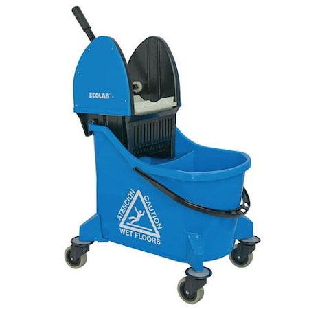 Ecolab Food Safety Blue Dual Chamber Down Press Wringer Mop Bucket 89990207